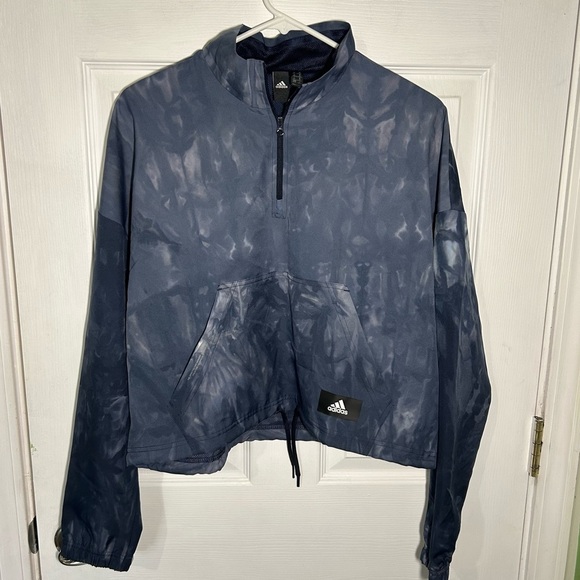 adidas Jackets & Blazers - Adidas ID Windbreaker Blue Tie Dye Size Medium 1/4 Zip Pullover Cropped